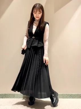 tweed docking pleated skirt with belt