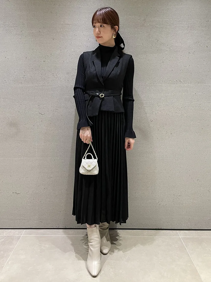 tweed docking pleated skirt with belt