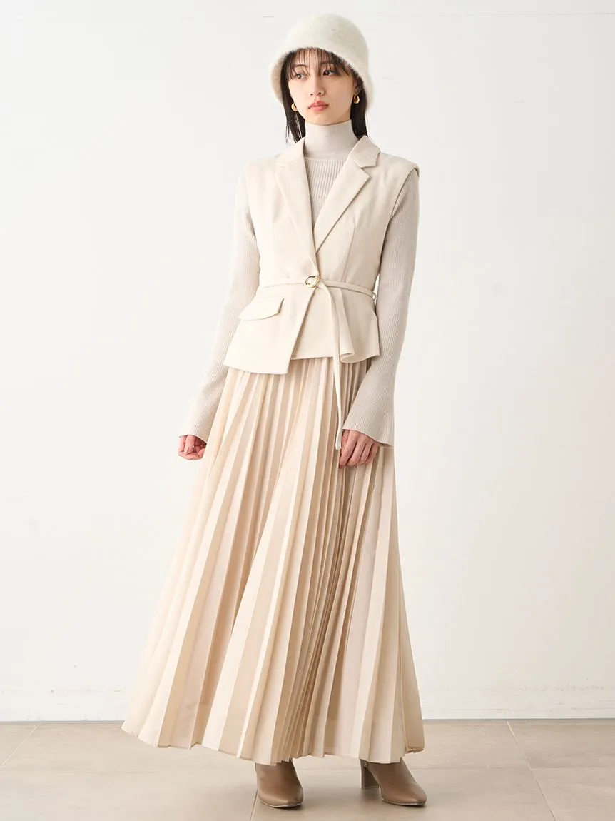 tweed docking pleated skirt with belt