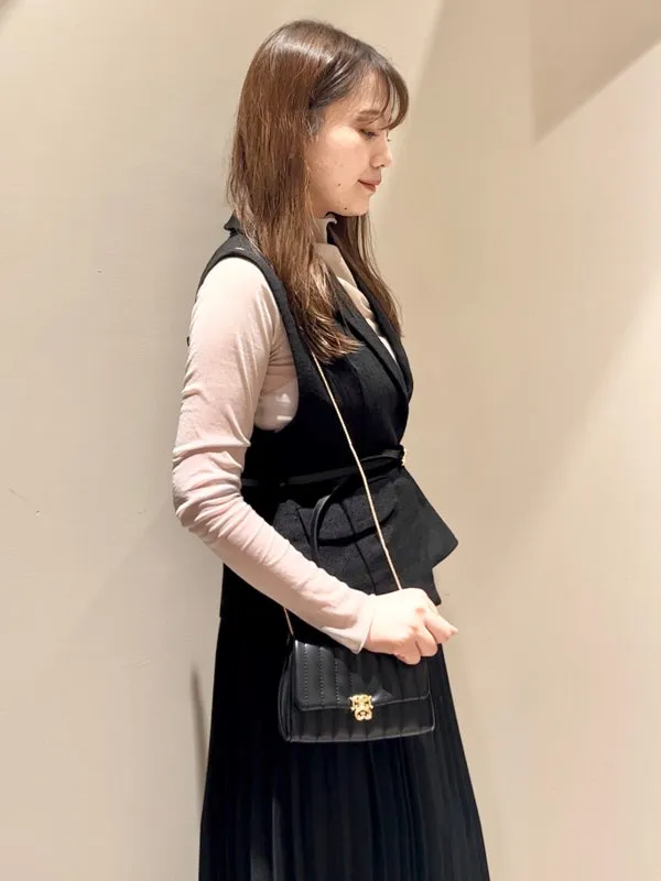 tweed docking pleated skirt with belt