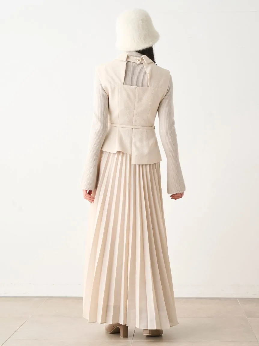 tweed docking pleated skirt with belt