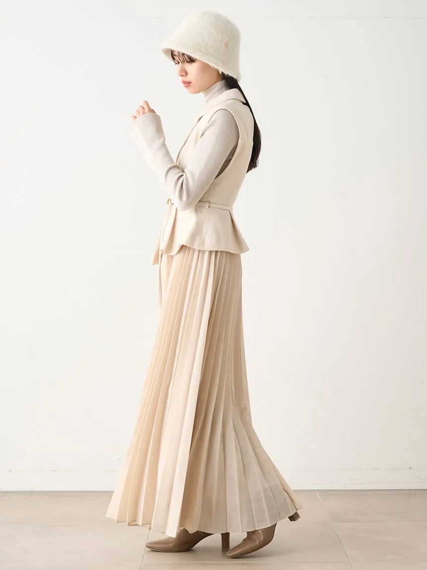 tweed docking pleated skirt with belt