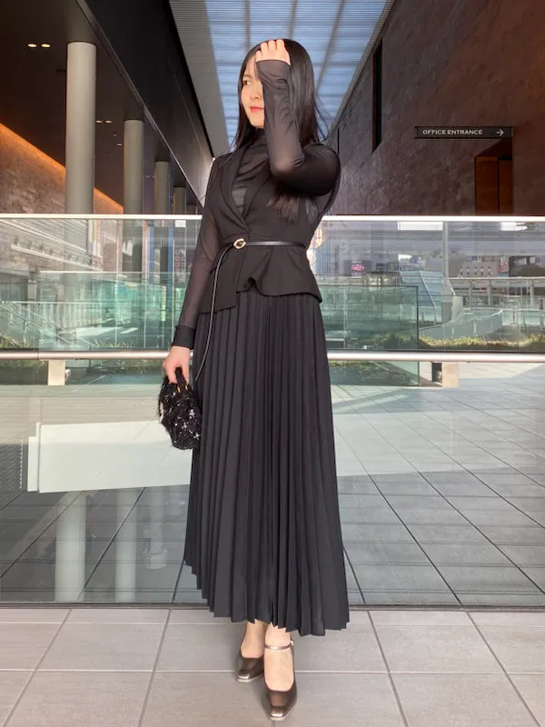 tweed docking pleated skirt with belt