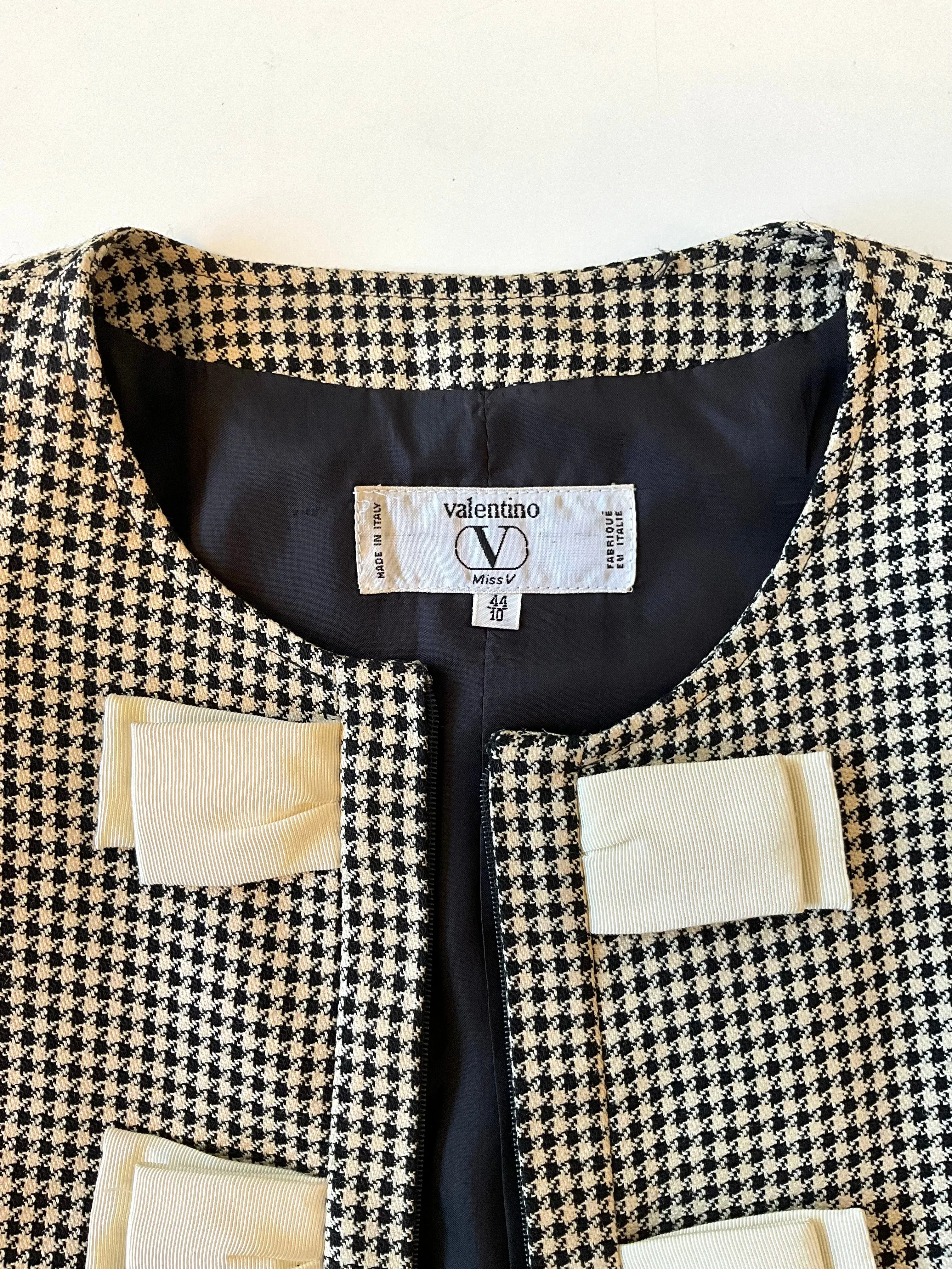 Vintage 1980s Valentino Miss V Houndstooth Check Skirt Suit, Medium