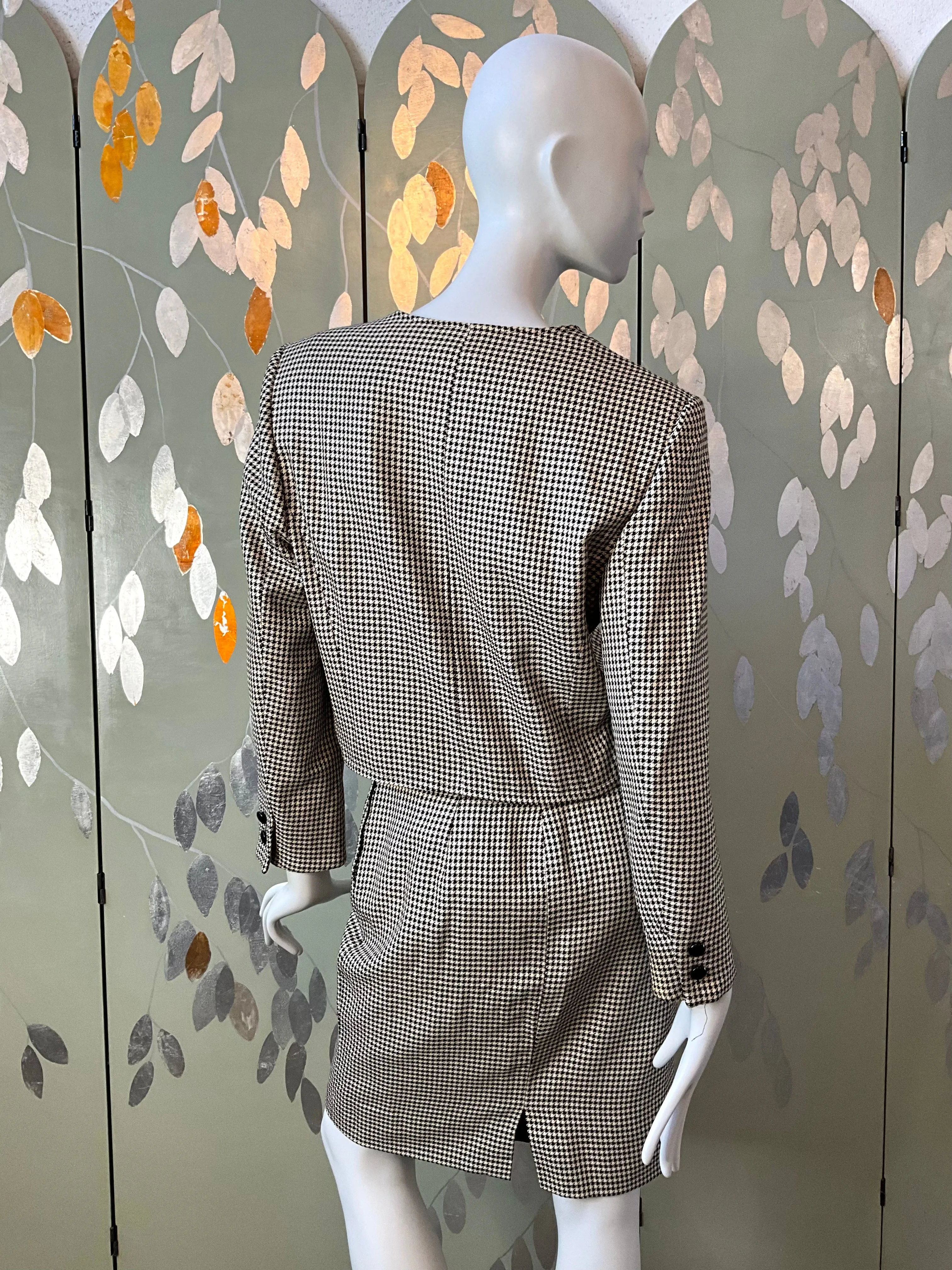 Vintage 1980s Valentino Miss V Houndstooth Check Skirt Suit, Medium