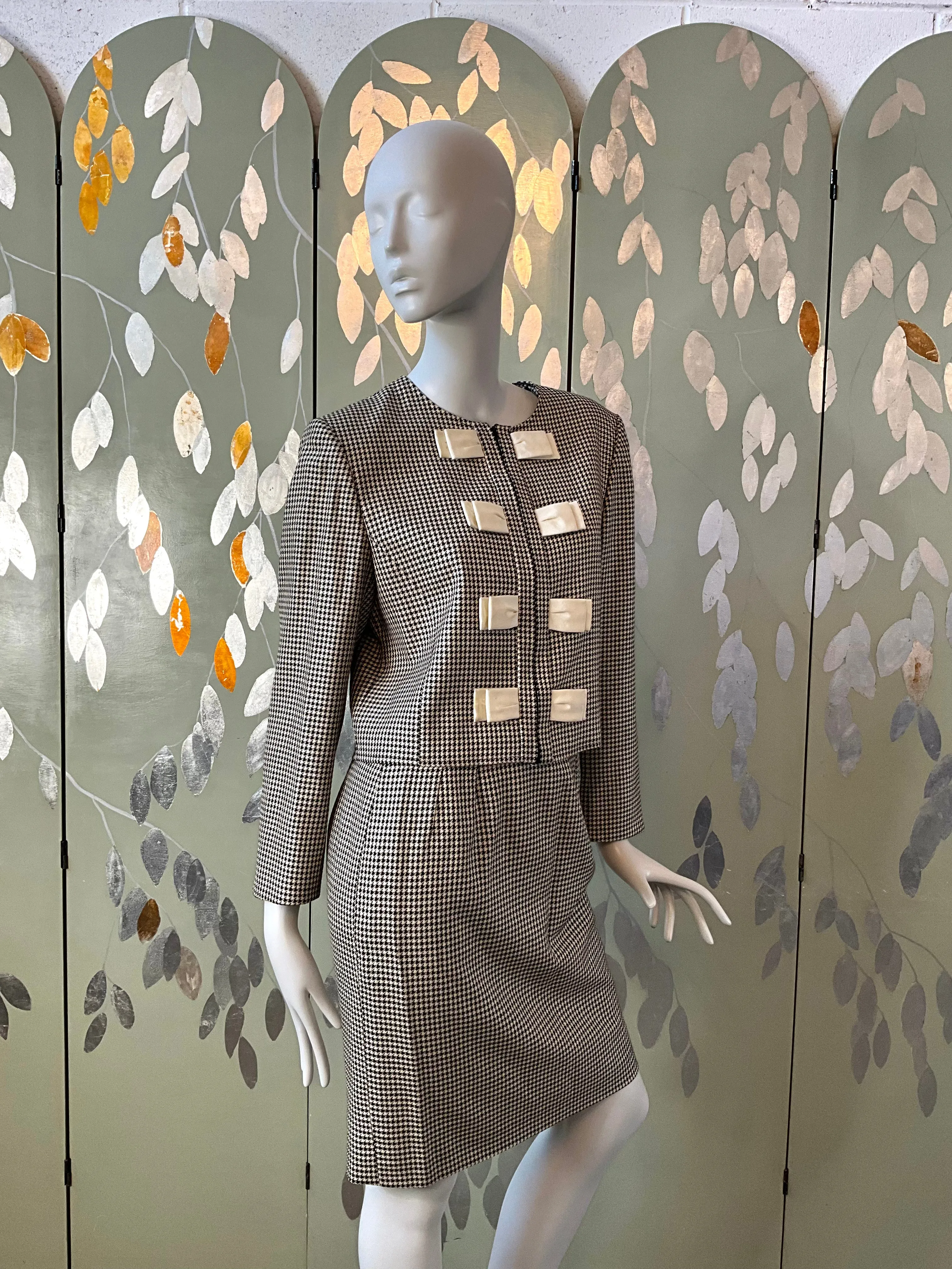 Vintage 1980s Valentino Miss V Houndstooth Check Skirt Suit, Medium