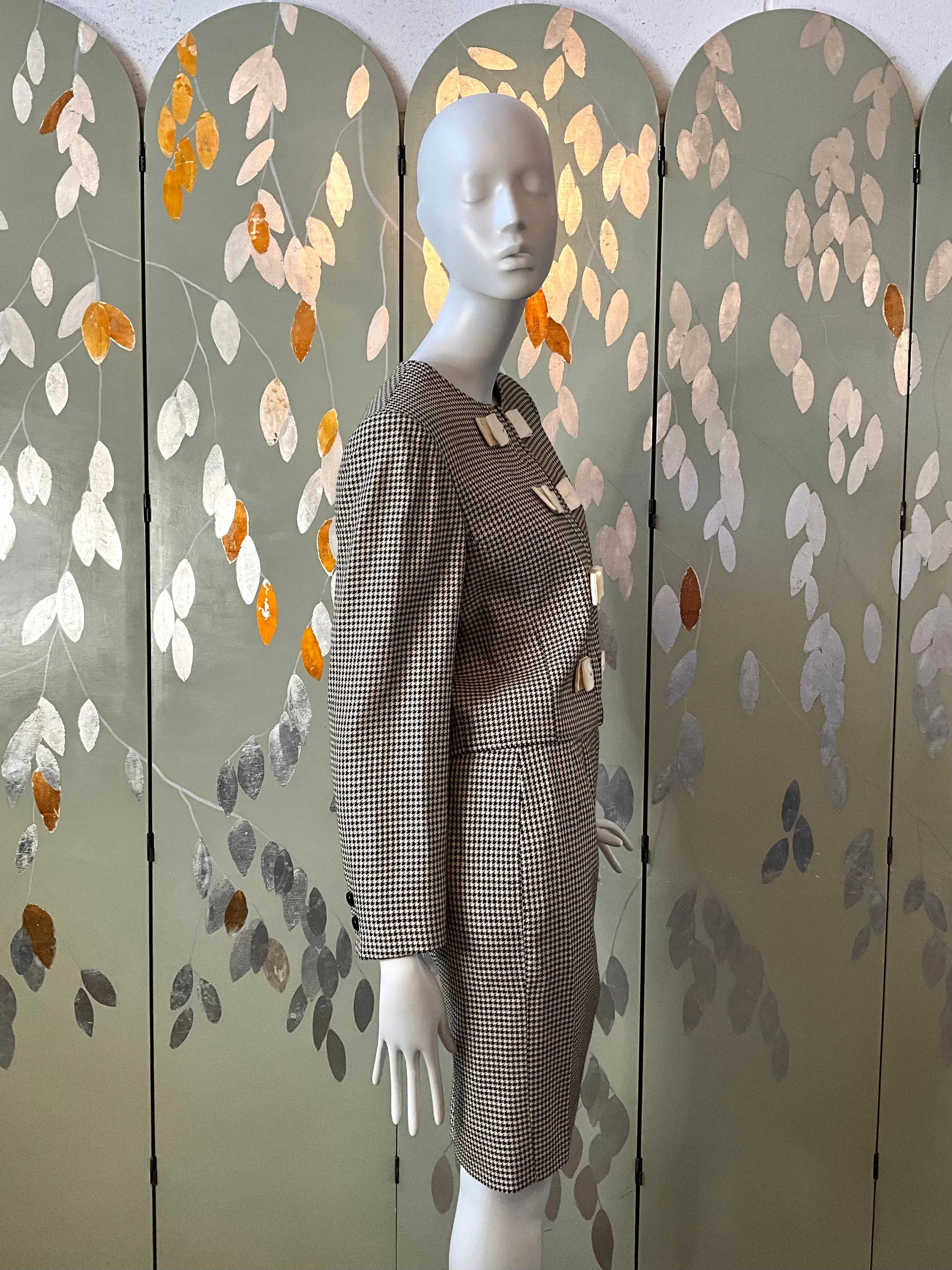 Vintage 1980s Valentino Miss V Houndstooth Check Skirt Suit, Medium