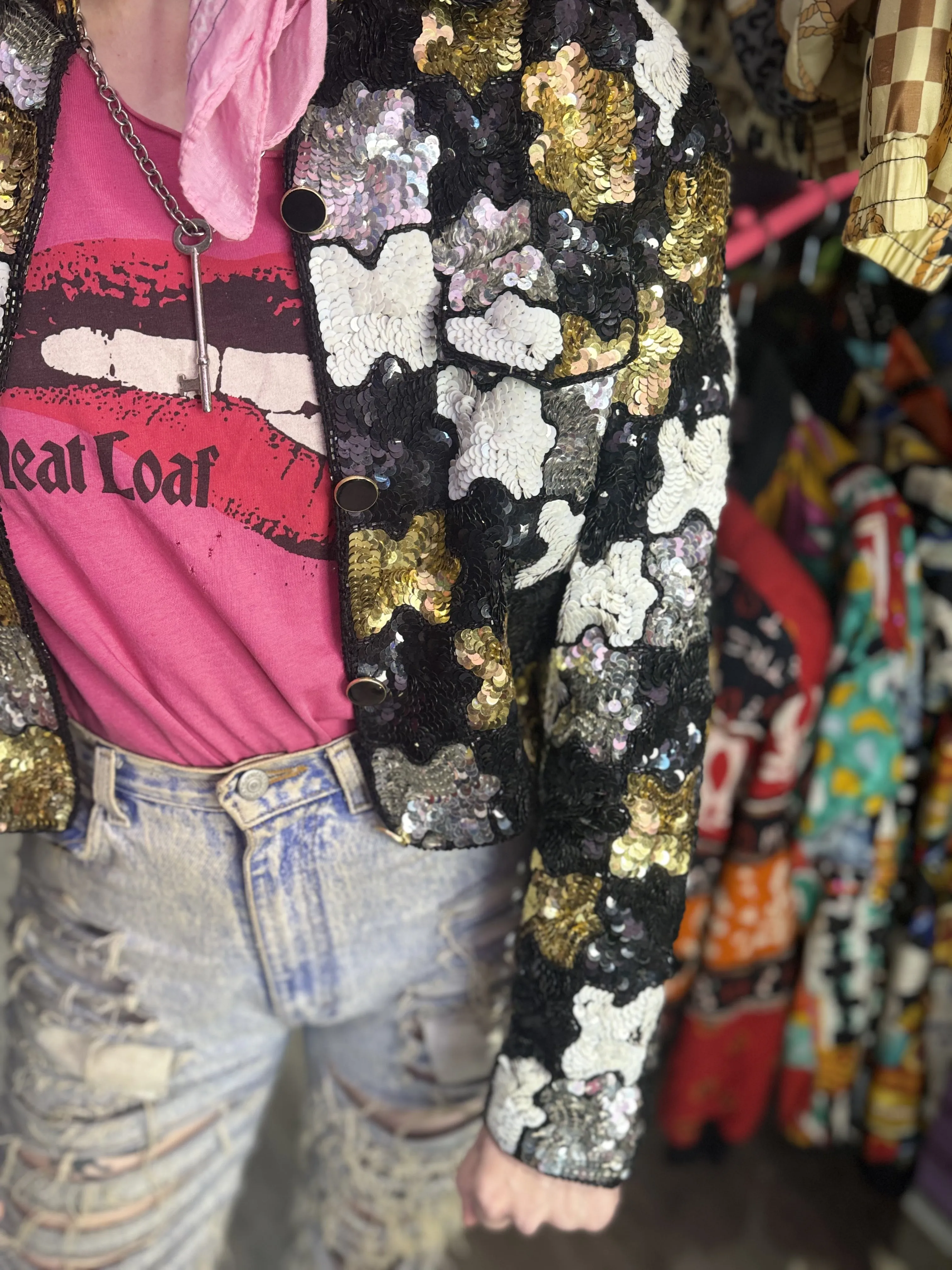 Vintage 90s Sequin Puzzle Piece Jacket