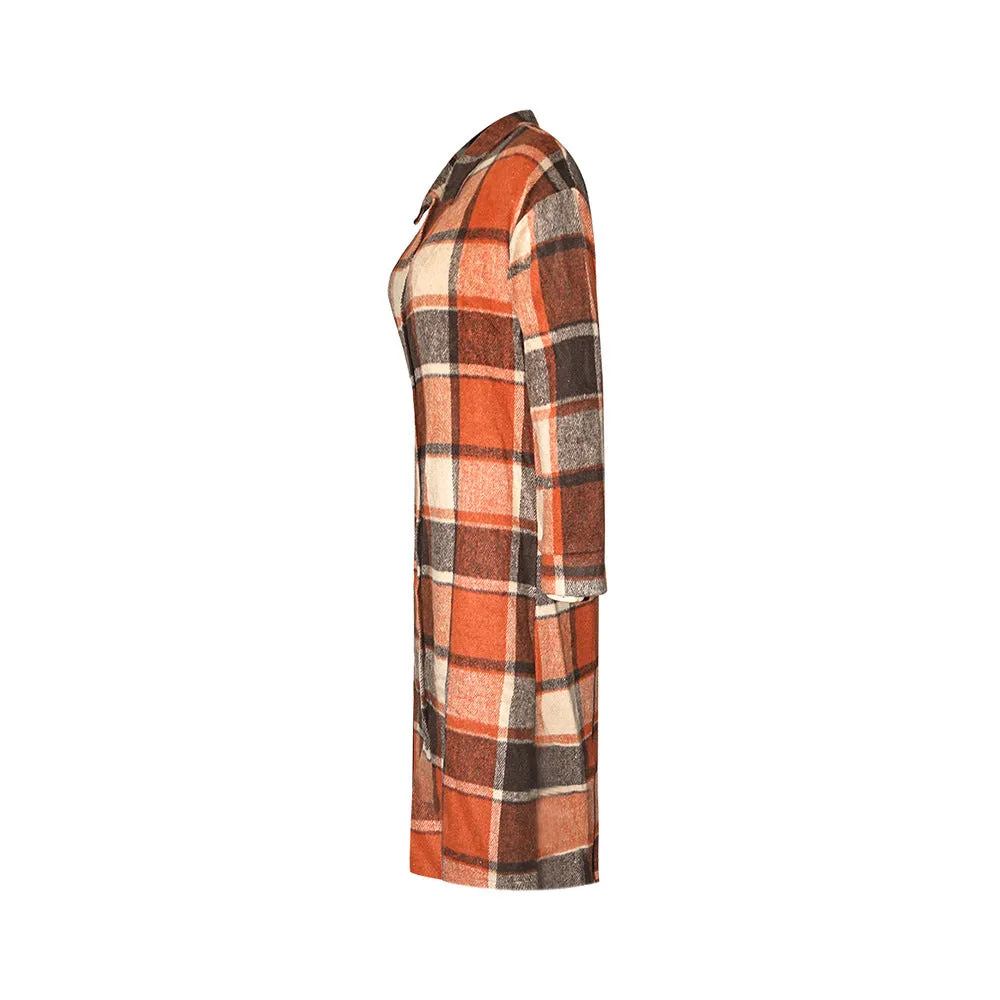 Women's Casual Plaid Flap Detail Drop Shoulder Button Up Shacket