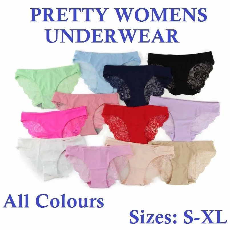 Womens Sexy Underwear With Lace Back Panties Undies Lingerie Black White Nude