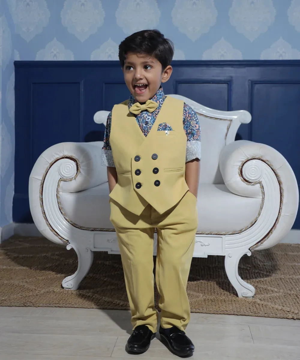 Yellow Colored Waist Coat Set for Haldi