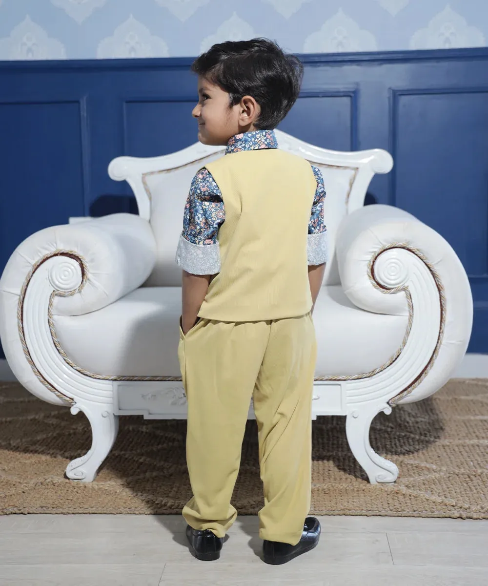 Yellow Colored Waist Coat Set for Haldi