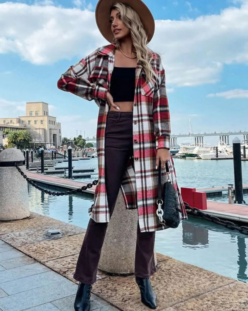 Zeagoo Women's 2023 Plaid Shacket Jacket Long Button Down Shirts Fall Casual Oversized Coat